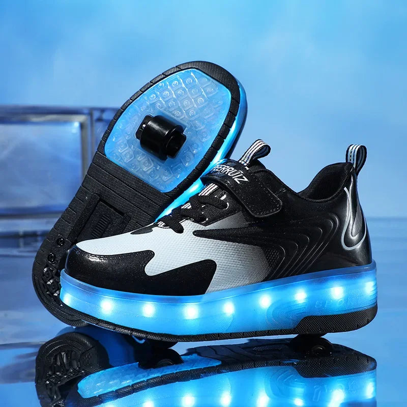 Chaussures à roulettes LED pour enfants | Roulettes escamotables | Semelle lumineuse | RollBeam