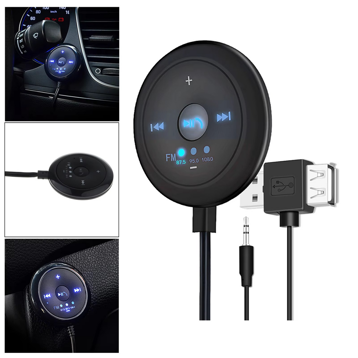 Bluetooth 5.0 FM-Transmitter Autoradio | AUX-Eingang, Freisprechfunktion | 500-mAh-Akku mit 5-V-Ladeanschluss, kompatibel 3