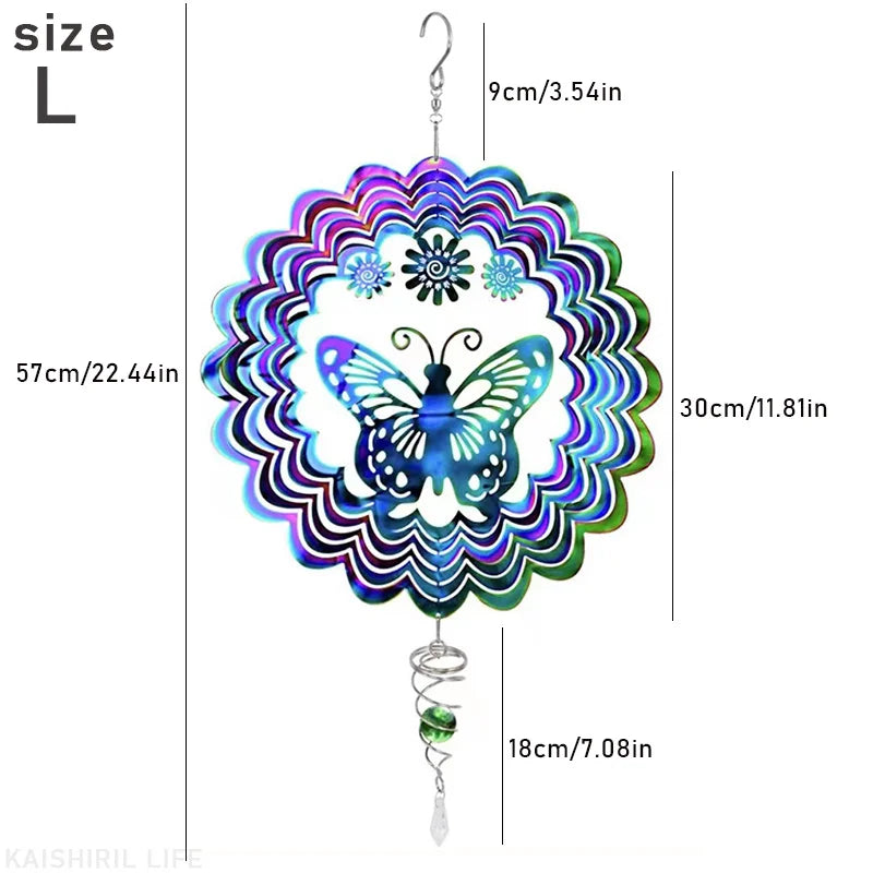 Schmetterling Windspinner Edelstahl | Drehender 3D-Effekt mit Farbwechsel-Flügeln | Wetterfest für Garten, Balkon & Innenraum 2