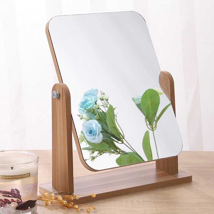 Schreibtischspiegel Holz 18,7 x 26,7 cm | 360 Grad drehbar | Klare Reflexion für Schminktisch, Büro & Ankleidezimmer 1