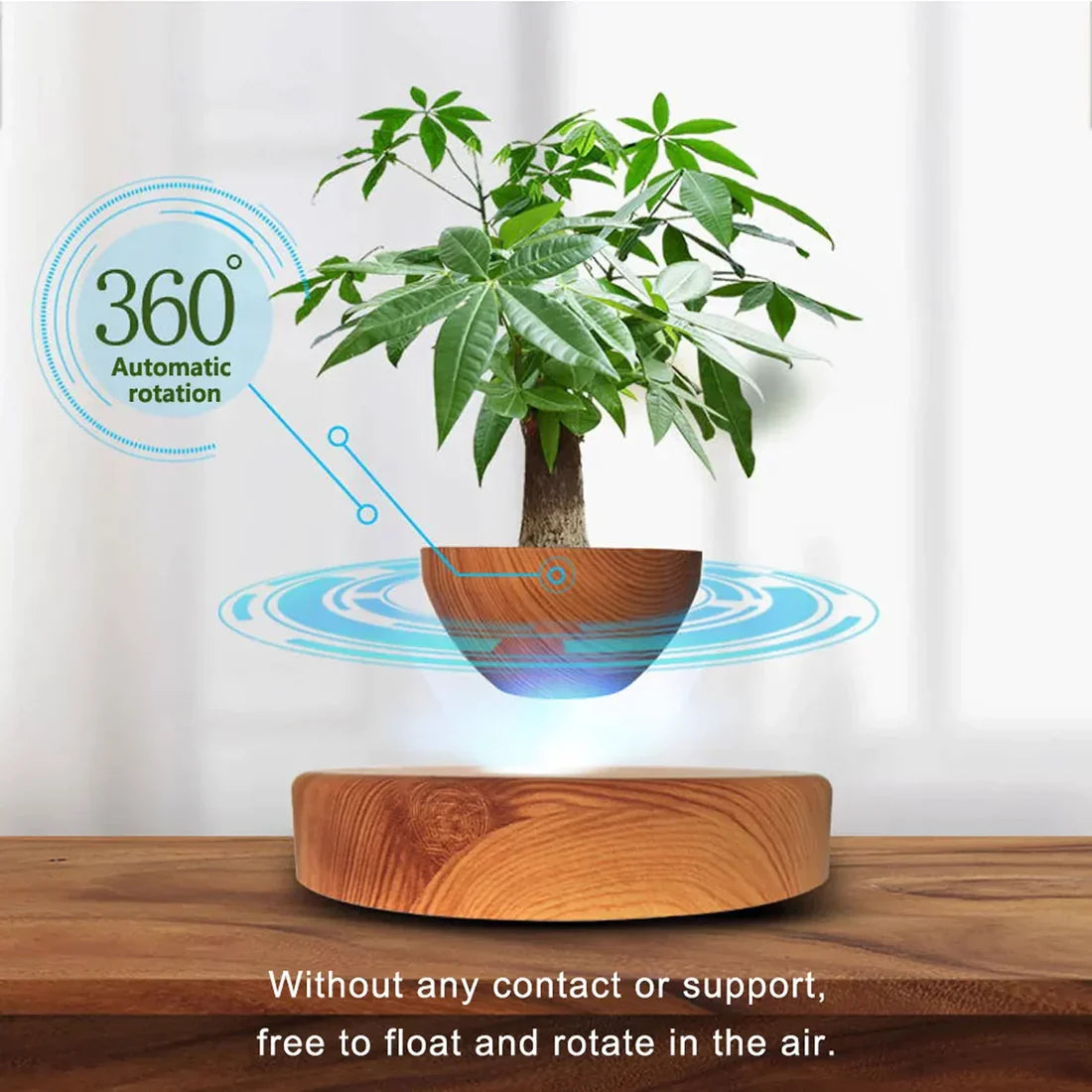 Schwebender Blumentopf mit Magnetschwebetechnik | 360-Grad-Rotation | Platzsparende Deko für Wohnzimmer und Büro