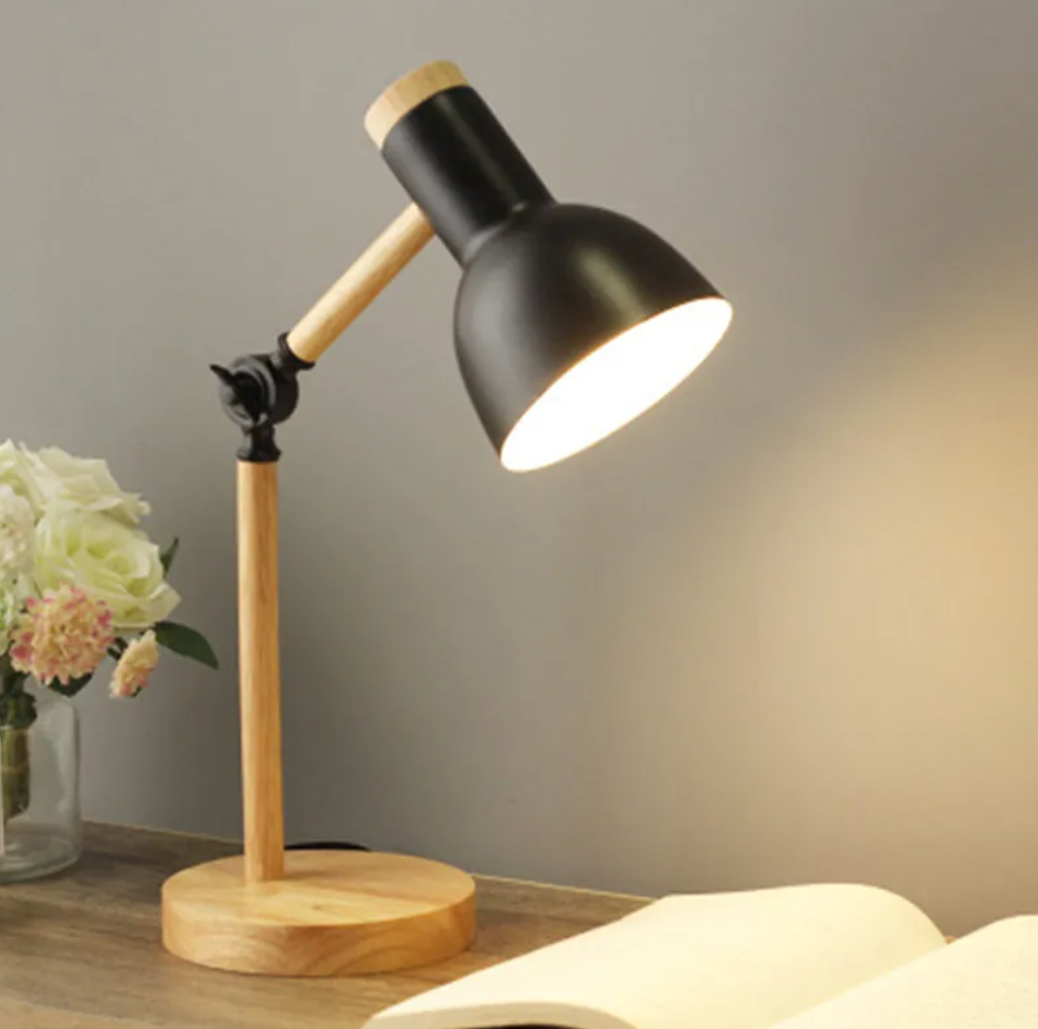 Dětská stolní lampa | Skandinávský design s dřevěnou základnou | Výškově nastavitelná a skládací | StudyGlow