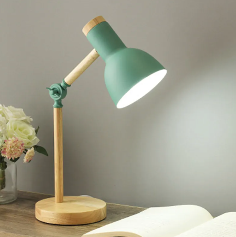 Dětská stolní lampa | Skandinávský design s dřevěnou základnou | Výškově nastavitelná a skládací | StudyGlow