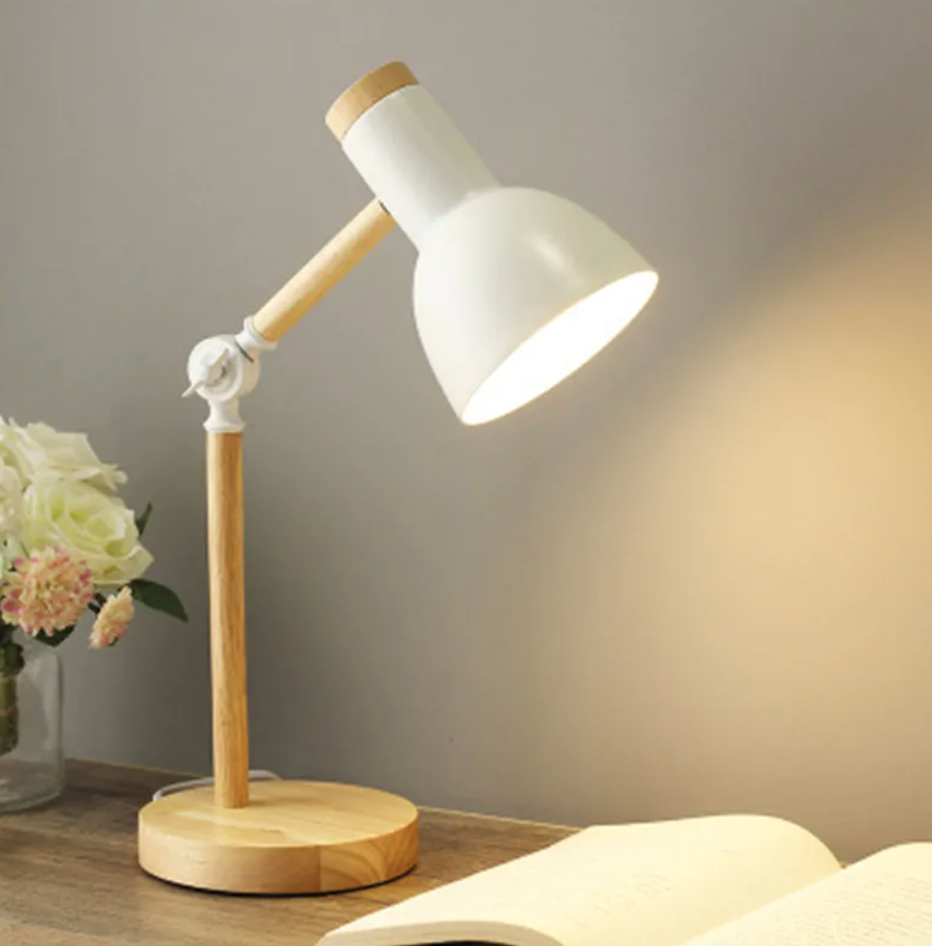 Dětská stolní lampa | Skandinávský design s dřevěnou základnou | Výškově nastavitelná a skládací | StudyGlow