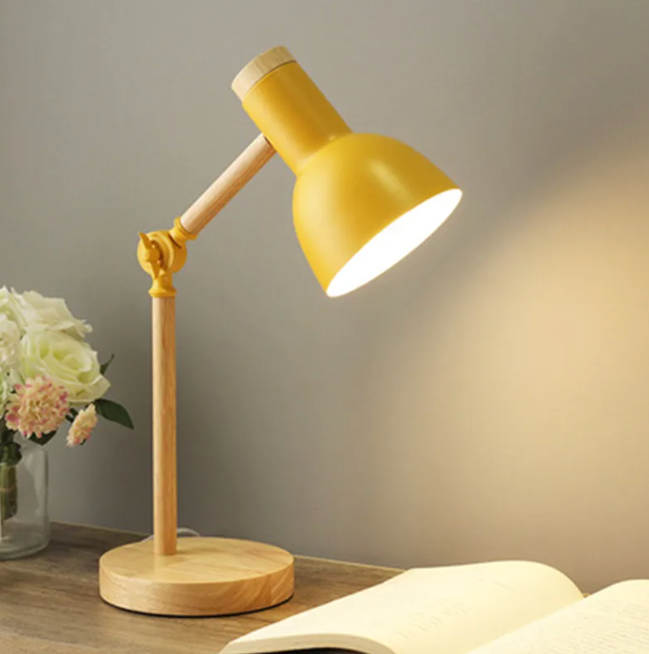 Dětská stolní lampa | Skandinávský design s dřevěnou základnou | Výškově nastavitelná a skládací | StudyGlow