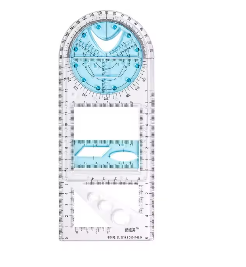 Multifunktions-Zeichenlineal 14-in-1 Kunststoff 20 x 9 cm | Transparent Blau | Präzise Formen, Winkel und Muster zeichnen 10