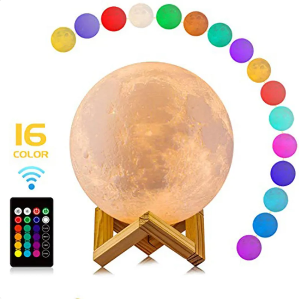 Lampada lunare magica | 16 colori | con supporto in legno | MoonNest