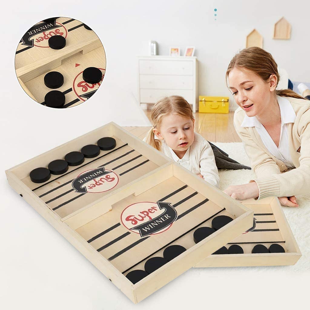 Tischfußball & Shuffleboard Spielset aus Holz | 2-in-1 Spielkombination für 2 Spieler | Kompakt & Tragbar für Zuhause & Unterwegs 2