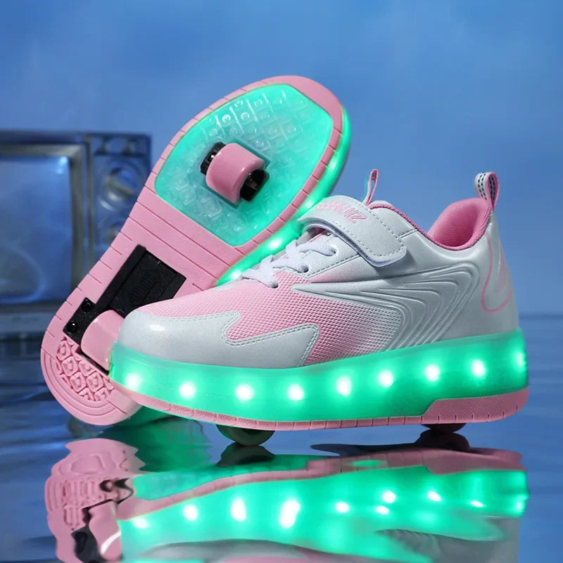 Chaussures à roulettes LED pour enfants | Roulettes escamotables | Semelle lumineuse | RollBeam
