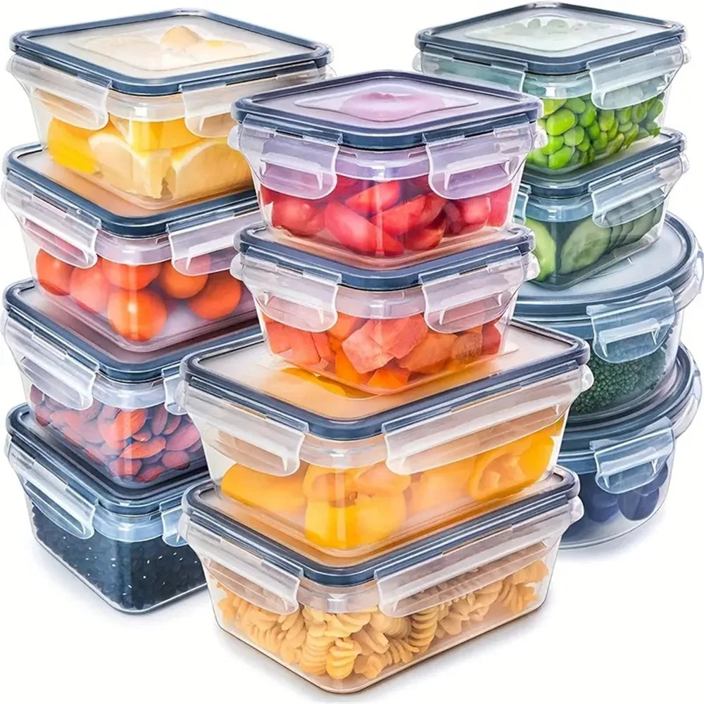 Lebensmittelbehälter-Set 12-teilig, BPA-frei | Transparent mit farbigen Deckeln | Luftdicht, Stapelbar & Spülmaschinenfest 1