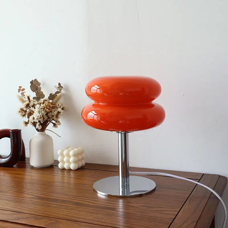 Retro-Tischlampe mit Glasschirm, 15x20x28 cm | Dimmbar in 3 Stufen, USB-Ladung | Farbauswahl: Rosa, Orange, Weiss, Gelb 1