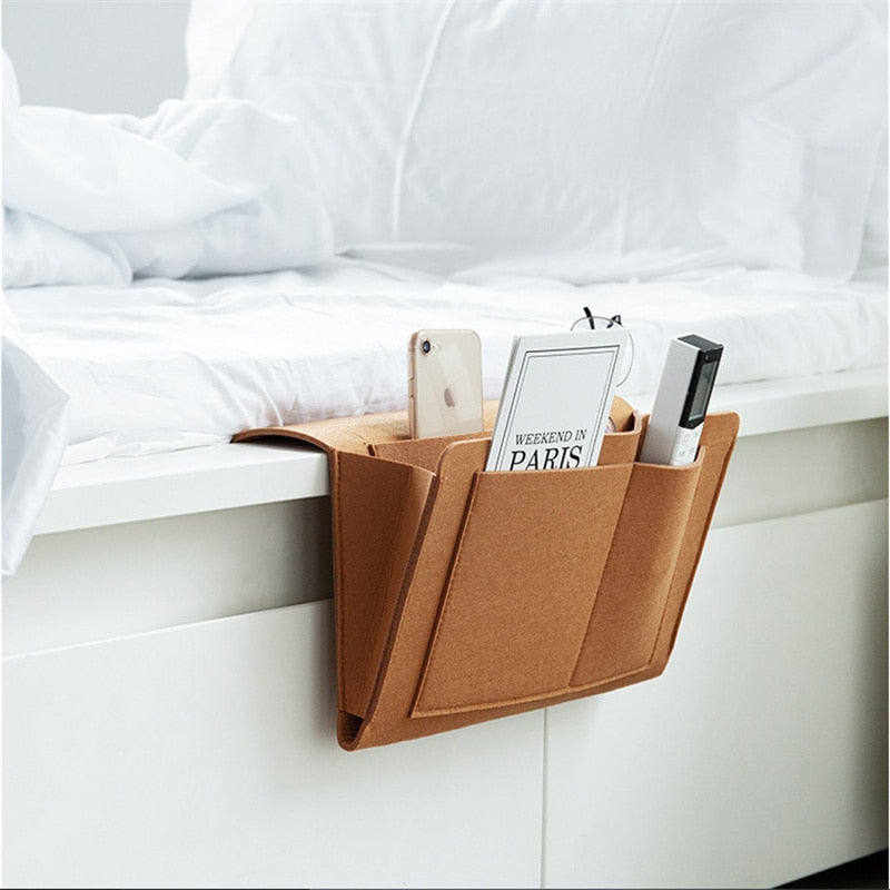 Sac de rangement multifonctionnel en feutre pour lit | 5 compartiments | Organisateur de table de chevet pour canapé | Pockway