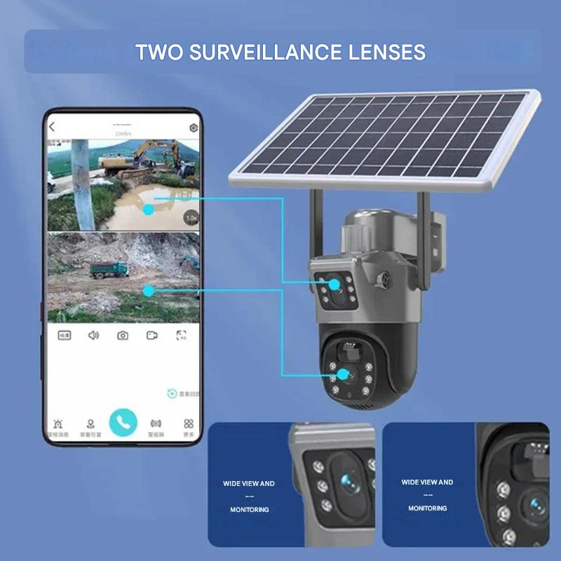 Sicherheitskamera Solar Dual-Linse | 10x Zoom 360° PTZ | 12.000 mAh IP66 4G WLAN | Vigiora