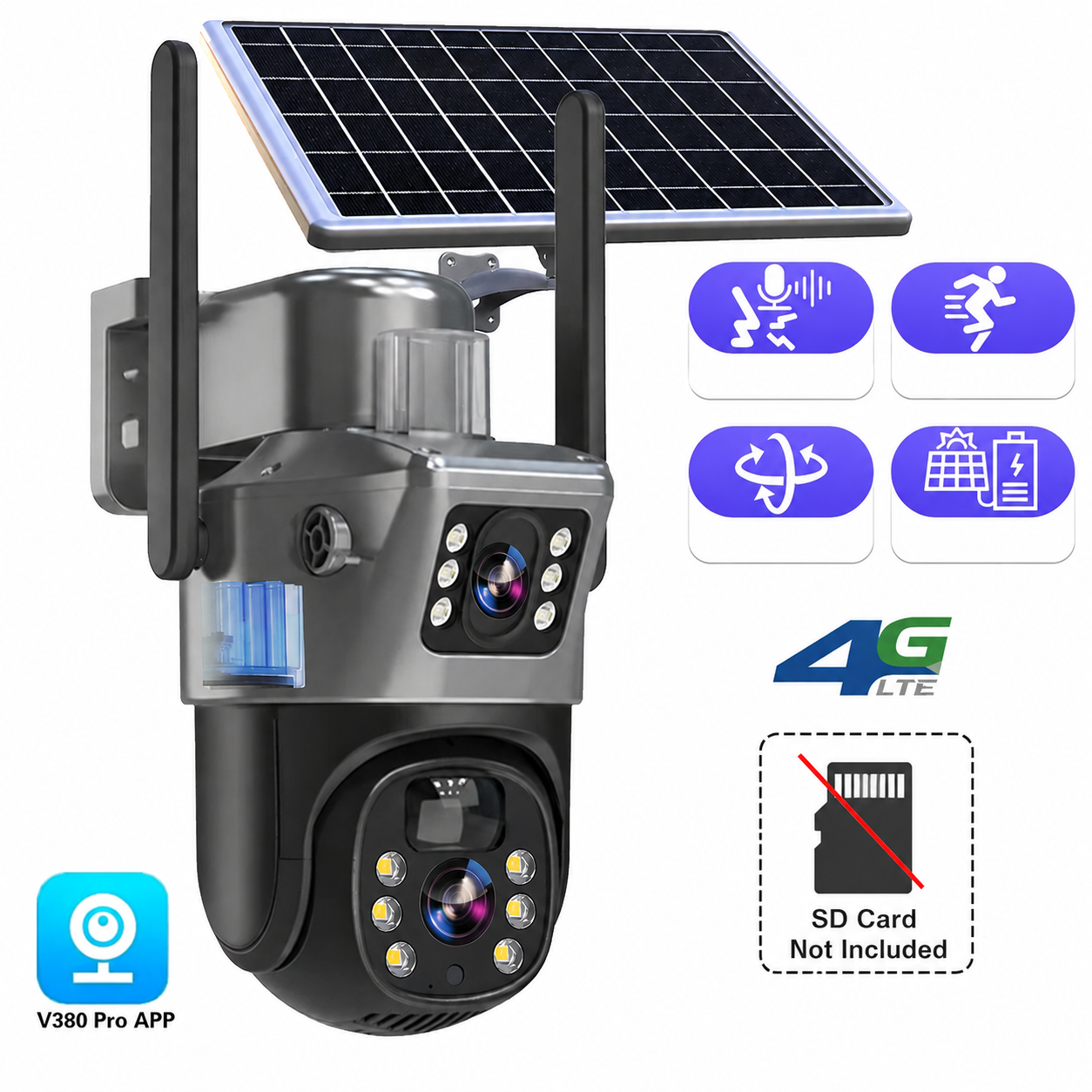 Sicherheitskamera Solar Dual-Linse | 10x Zoom 360° PTZ | 12.000 mAh IP66 4G WLAN | Vigiora
