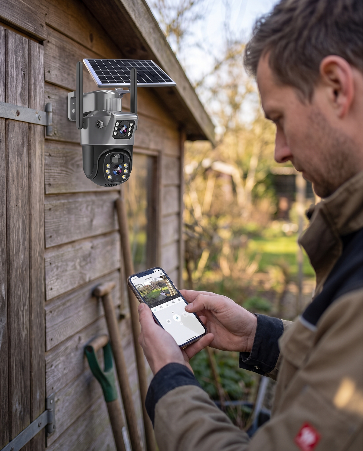 Sicherheitskamera Solar Dual-Linse | 10x Zoom 360° PTZ | 12.000 mAh IP66 4G WLAN | Vigiora