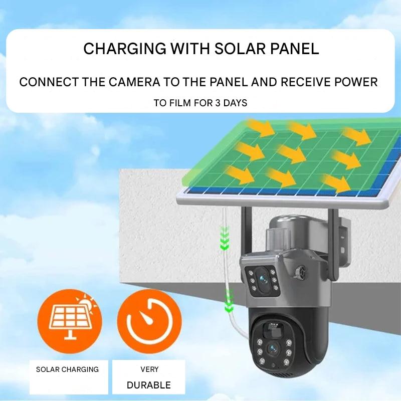 Sicherheitskamera Solar Dual-Linse | 10x Zoom 360° PTZ | 12.000 mAh IP66 4G WLAN | Vigiora