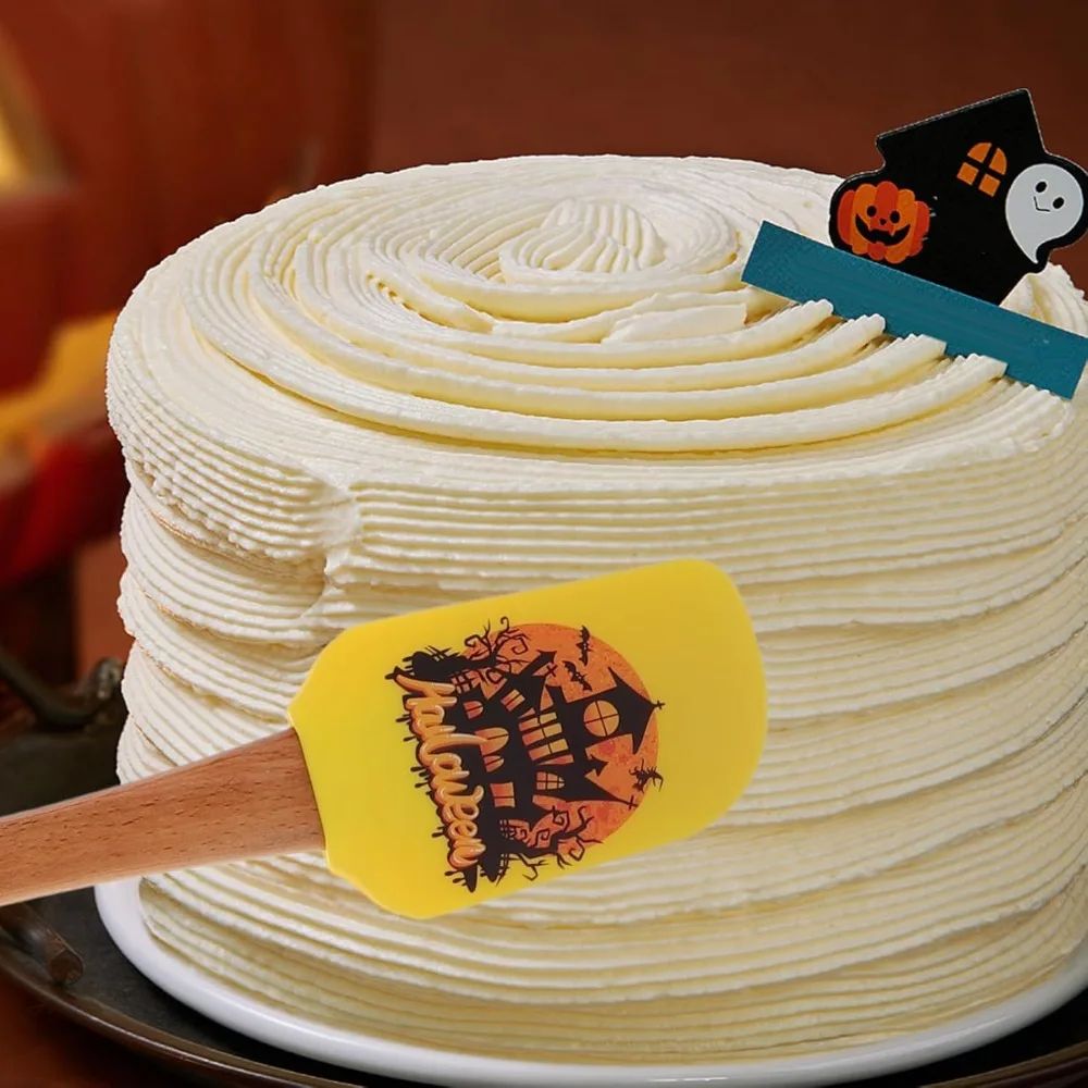 Silikon Backspatel mit Holzgriff | Hitzebeständig & Antihaft, Halloween-Design | Schont Kochgeschirr beim Rühren 4