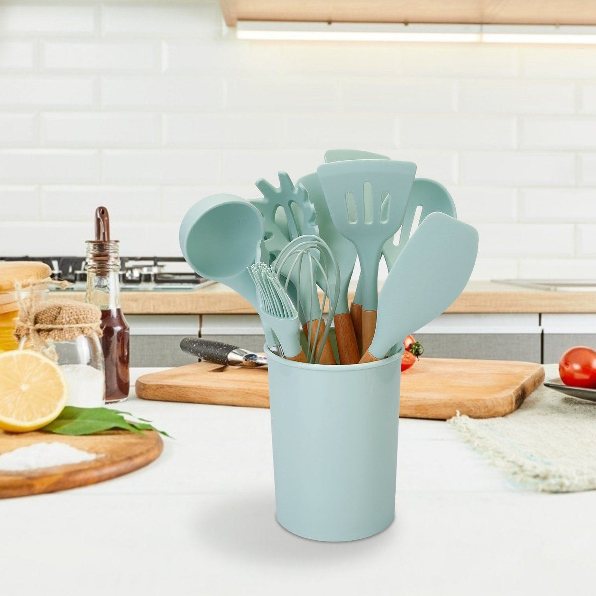 Silikon-Kochgeschirr-Set 11-teilig | Hitzebeständig bis 230°C, Holzgriffe, BPA-frei | Schont Antihaftpfannen beim Kochen 17
