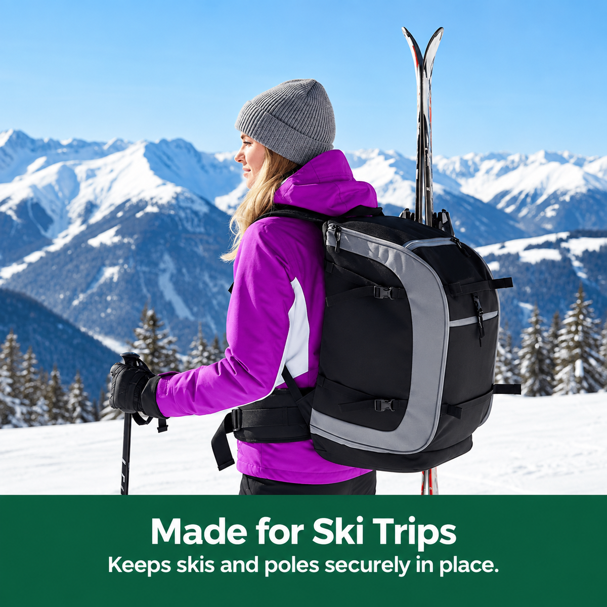 Ski Rucksack 65L | Skistiefeltasche mit Helmfach & Skibrillenfach | Oxford-Gewebe, verstellbare Trageriemen, Skihalterung