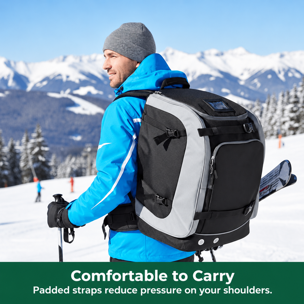 Ski Rucksack 65L | Skistiefeltasche mit Helmfach & Skibrillenfach | Oxford-Gewebe, verstellbare Trageriemen, Skihalterung