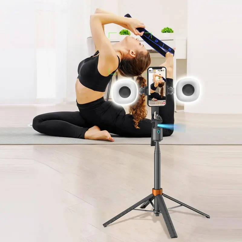 Smart Face Tracking Tripod mit 360° Rotation | Automatische Gesichtserkennung & Gestensteuerung | Dual Fill-Light, Akku-Betrieb