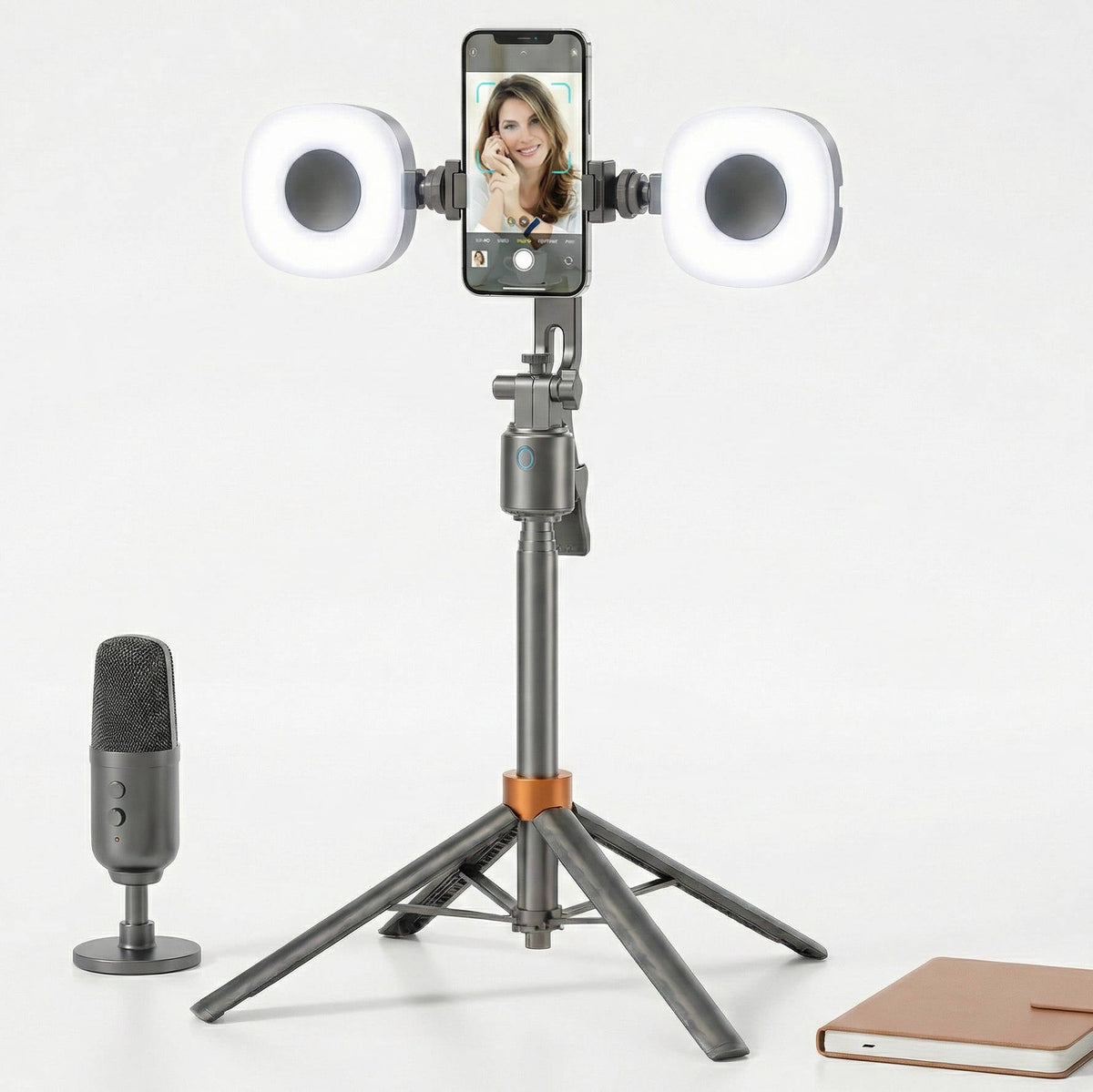 Smart Face Tracking Tripod mit 360° Rotation | Automatische Gesichtserkennung & Gestensteuerung | Dual Fill-Light, Akku-Betrieb