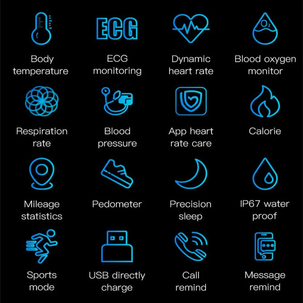 Smartwatch EKG & Blutdruck PPG | Schlafüberwachung | Bluetooth iOS & Android | Vitalband