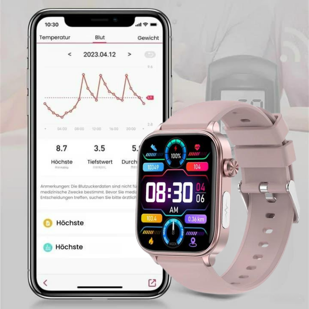 Smartwatch | SOS Notfallalarm mit Standort | Vitalparameter Tracking | GlucoCare SOS