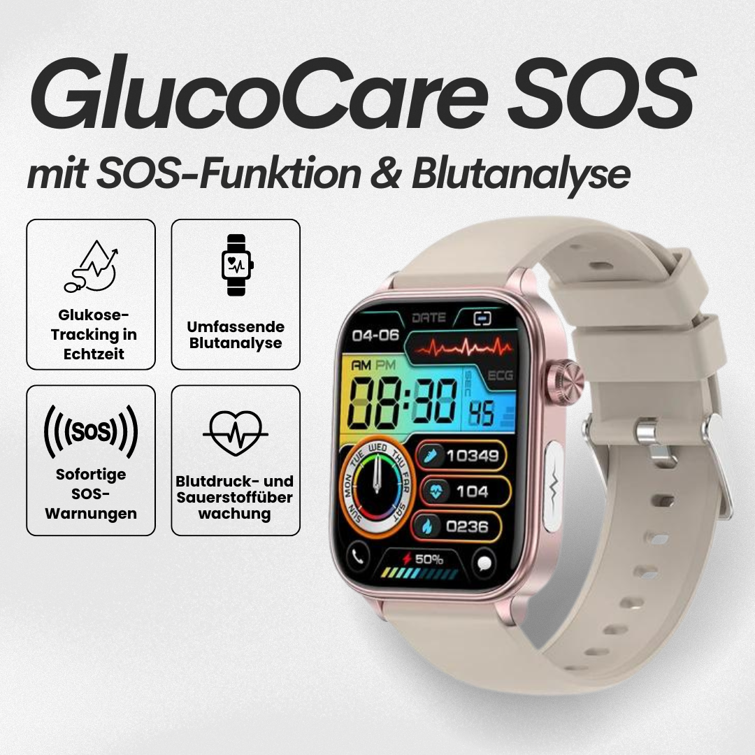 Smartwatch | SOS Notfallalarm mit Standort | Vitalparameter Tracking | GlucoCare SOS