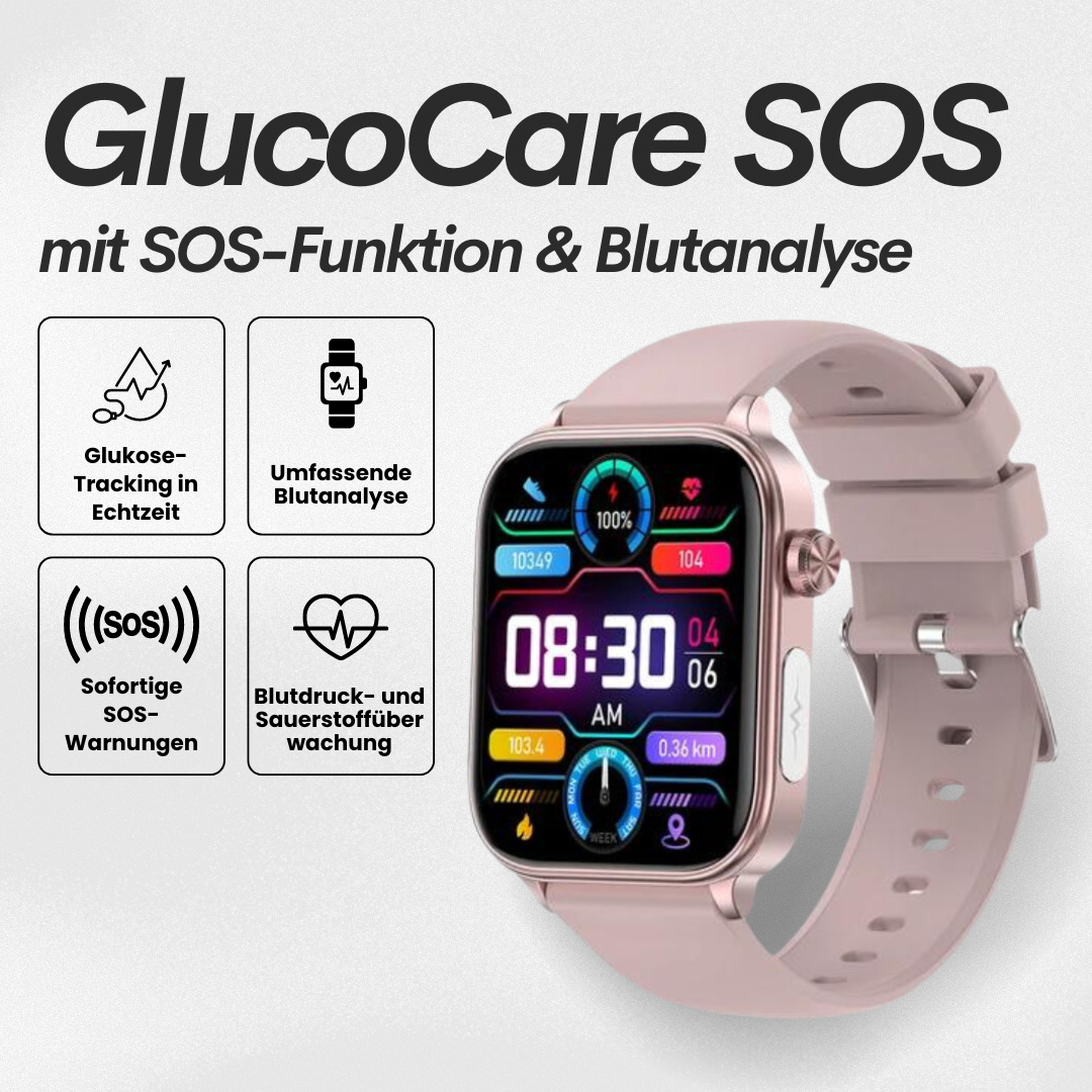 Smartwatch | SOS Notfallalarm mit Standort | Vitalparameter Tracking | GlucoCare SOS