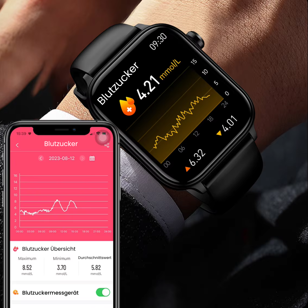 Smartwatch mit SOS-Notfallalarm und Sturzerkennung | Herzfrequenz-, Sauerstoff- und Aktivitätsmessung | Bluetooth und wasserdicht