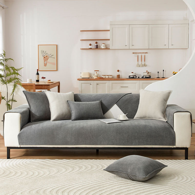 Sofabezug Chenille-Stoff Fischgrätenmuster | 70x70 bis 90x210 cm, 5 Farben | Anti-Rutsch-Rückseite für Sofa & Sessel 10