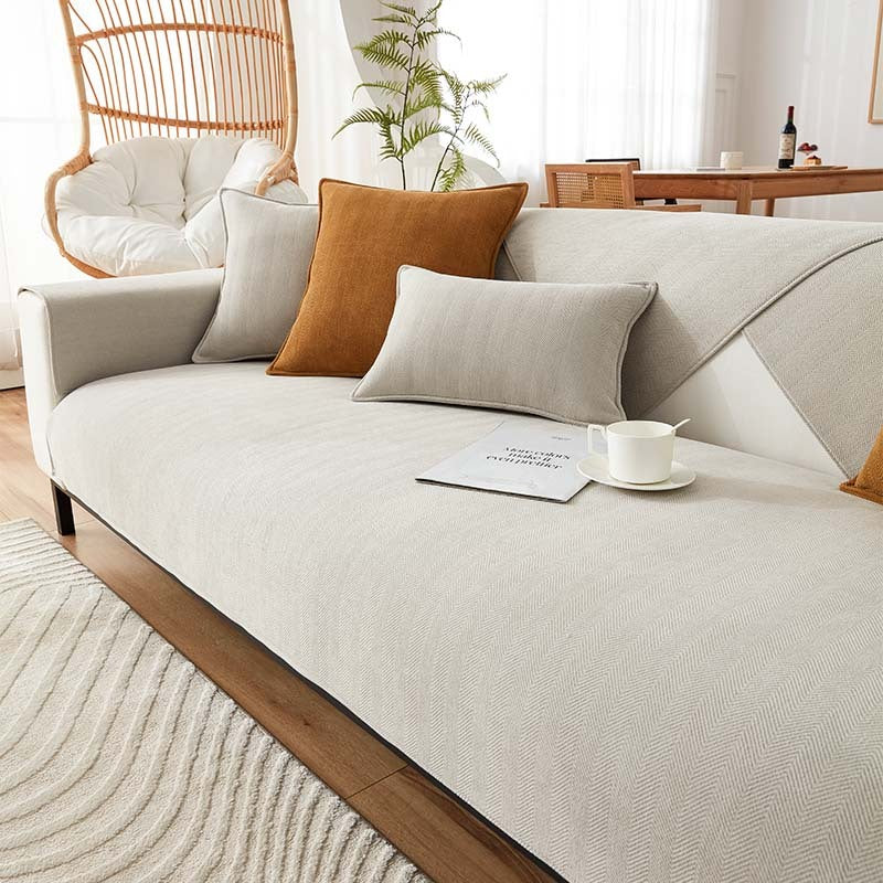 Sofabezug Chenille-Stoff Fischgrätenmuster | 70x70 bis 90x210 cm, 5 Farben | Anti-Rutsch-Rückseite für Sofa & Sessel 6