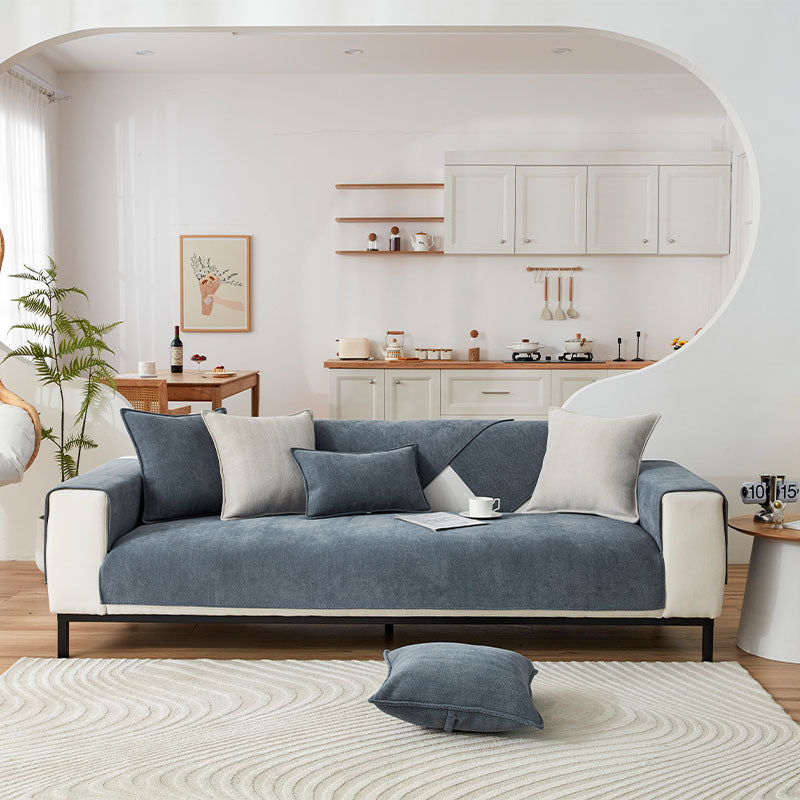 Sofabezug Chenille-Stoff Fischgrätenmuster | 70x70 bis 90x210 cm, 5 Farben | Anti-Rutsch-Rückseite für Sofa & Sessel 7