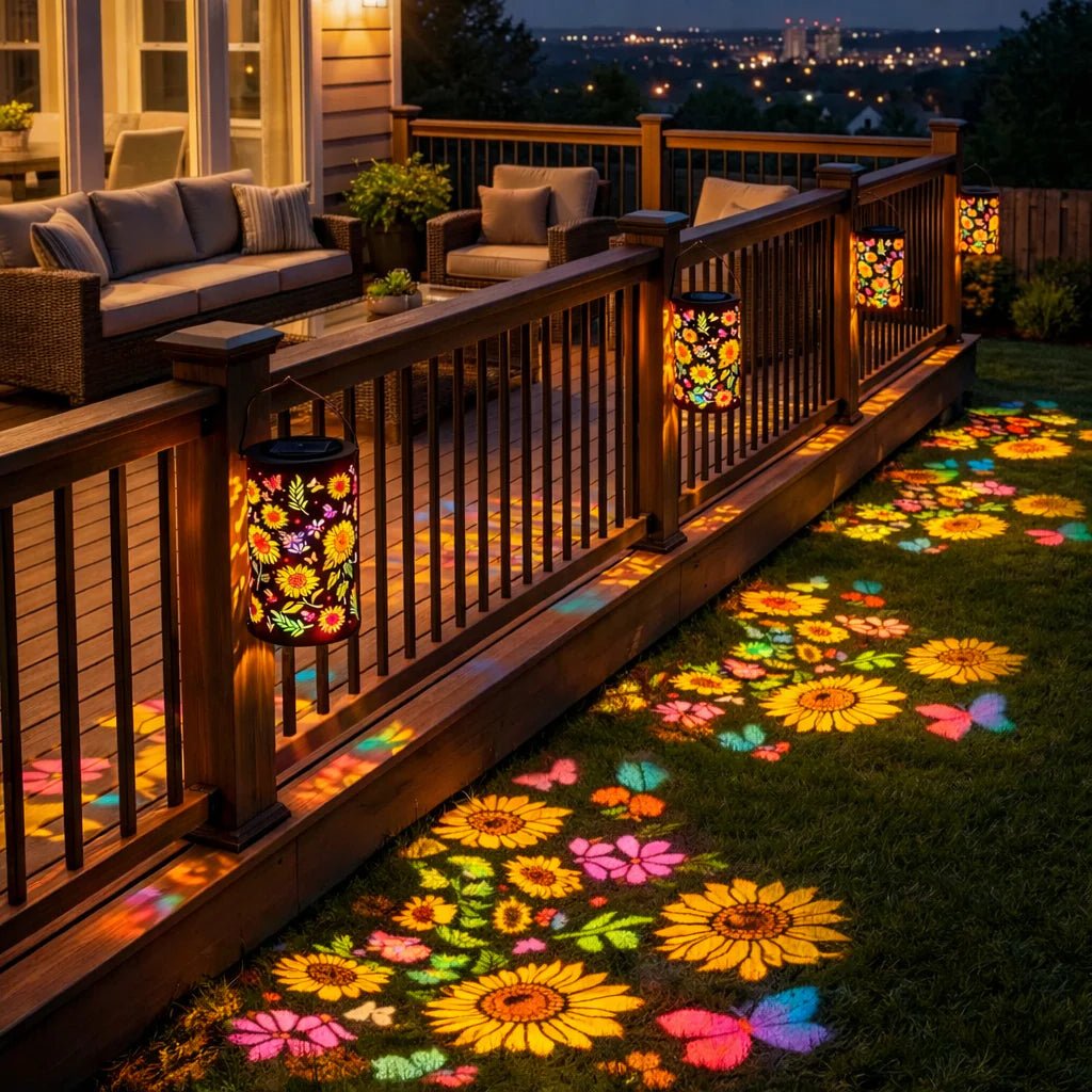 Solar Gartenlaterne Metall | Blumen-Lichtprojektion | Automatik-Dämmerungsschalter | LumaBloom