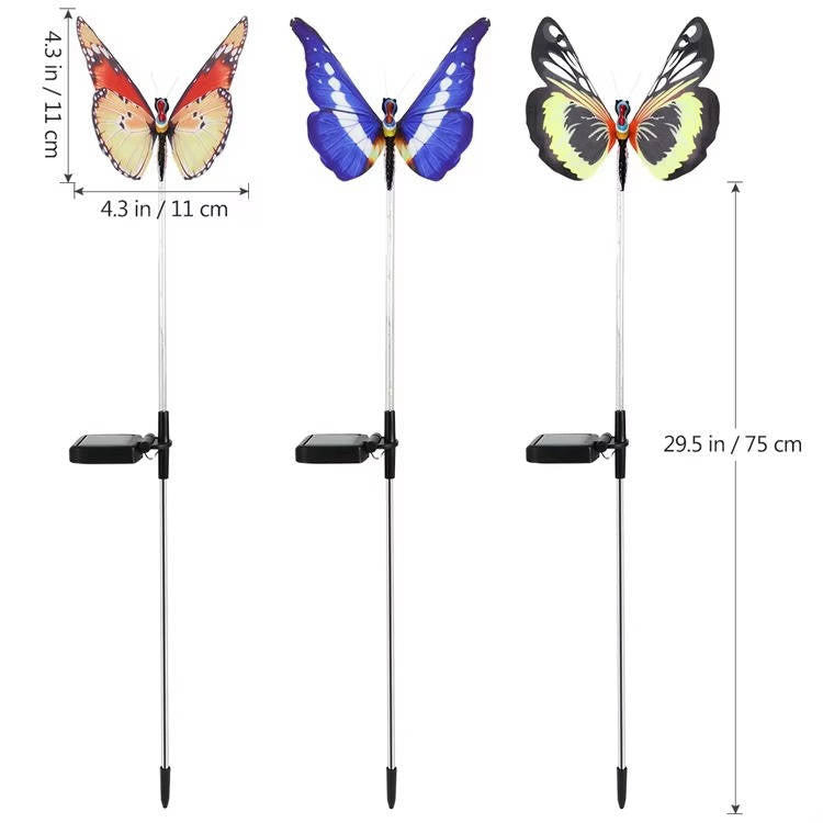 Solar Schmetterling Gartenleuchten 3er Set | 7-Farben LED mit Dämmerungssensor | IP65 Wasserdicht, 50.000 Std Lebensdauer