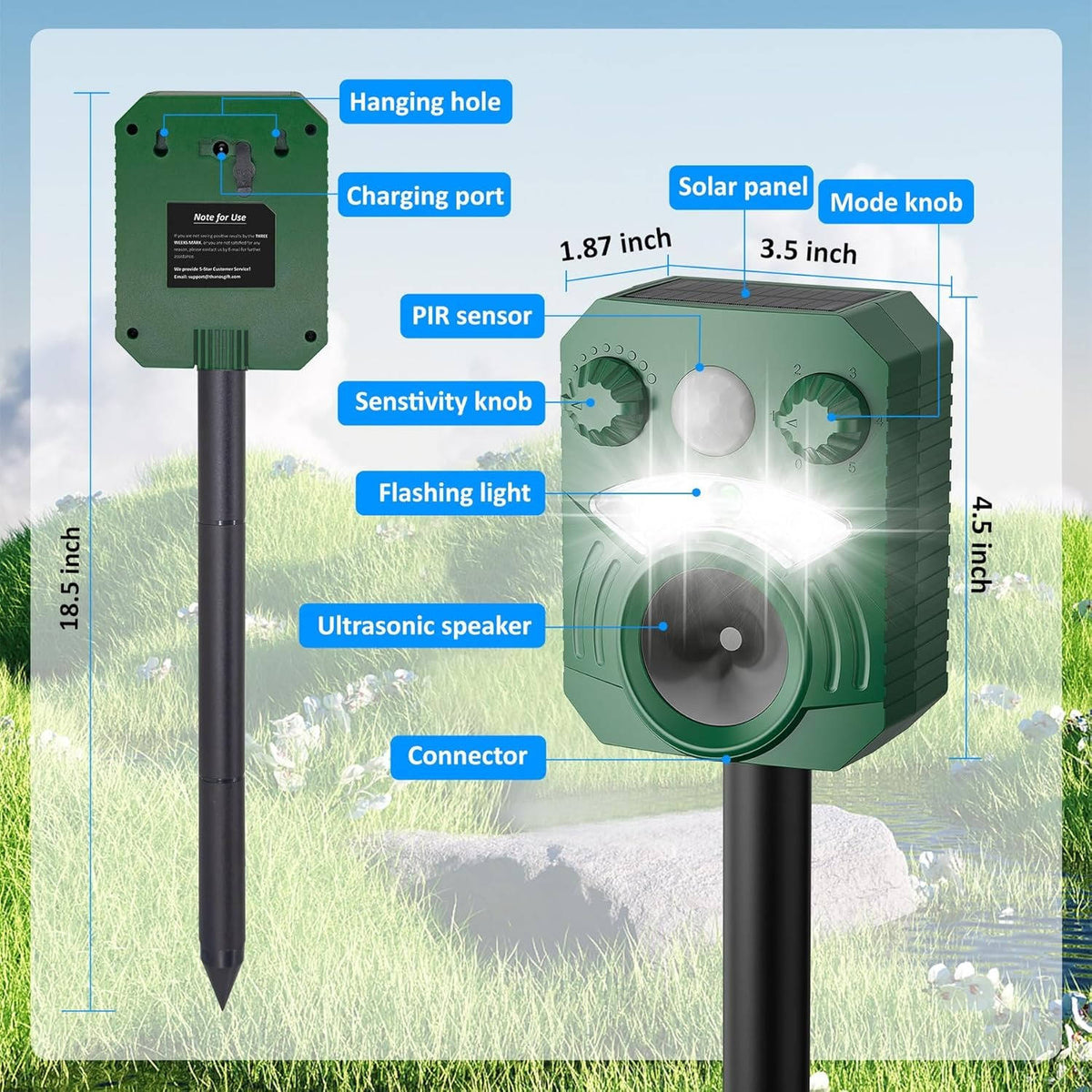 Solar-Tierabwehr Ultraschall wetterfest Garten mit 110-Grad-Sensor 3
