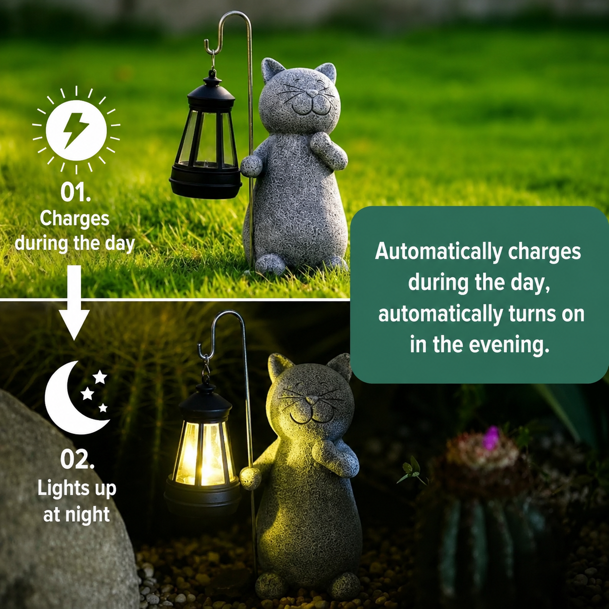 Éclairage solaire | Figurine de chat | Résistant aux intempéries | Lumikitty