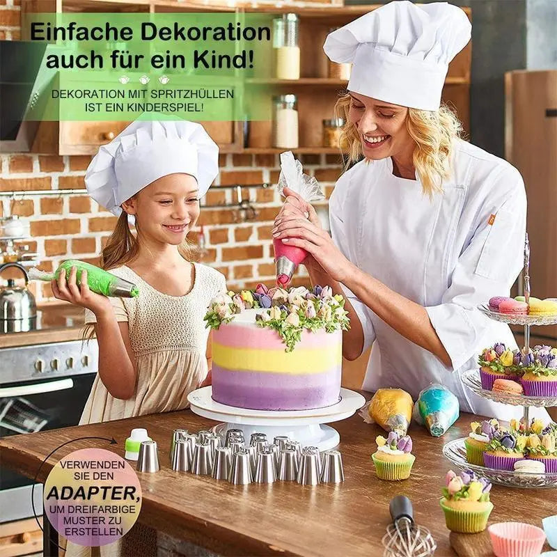 Spritztüllen-Set Edelstahl Silikon wiederverwendbar mit Silikonbeutel 5