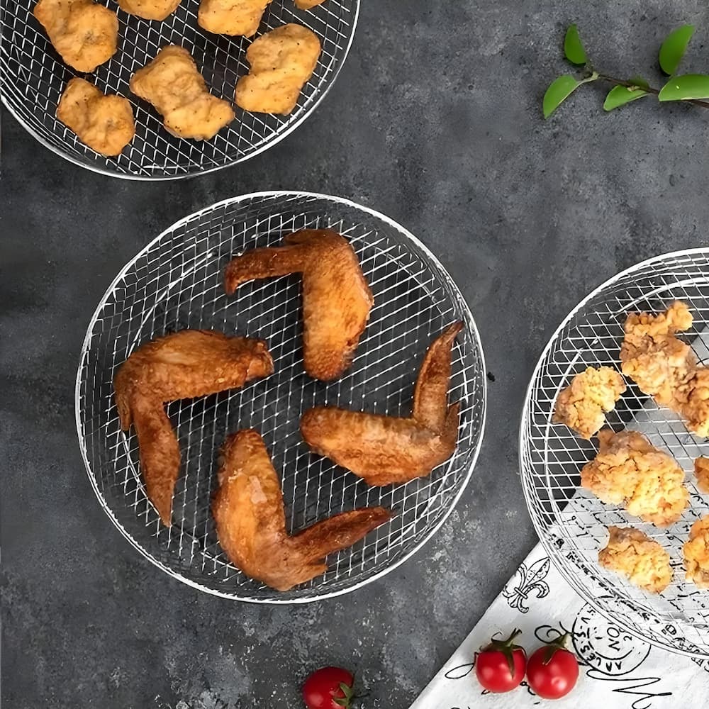 Stapelbare Körbe für Heißluftfritteusen 3-lagig | Rund, Eckig, Quadratisch | Spülmaschinenfest & Geschmacksneutral