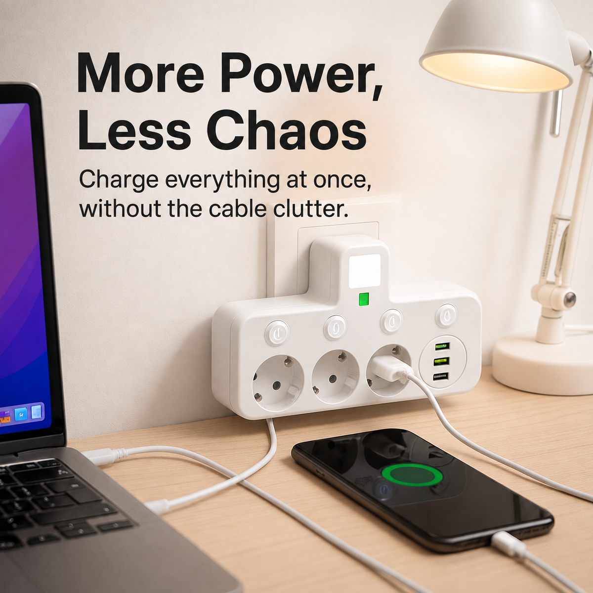 Steckdosenleiste mit 3 Steckdose | Mehrfachsteckdose mit USB | Wandstecker-Adapter | PowerGrid