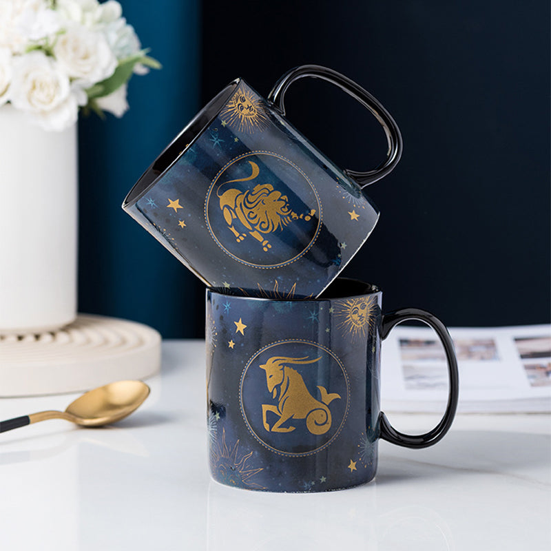 Sternzeichen Kaffeetasse Keramik | Sternbild-Muster wird bei Hitze sichtbar | 12 Motive, 401-500 ml Fassungsvermögen
