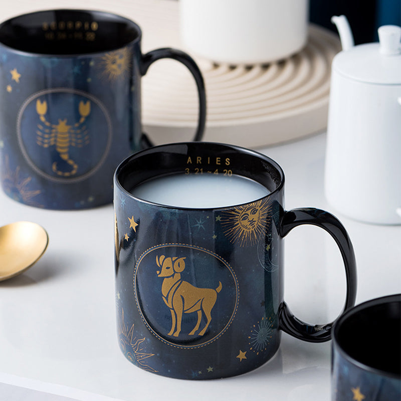 Sternzeichen Kaffeetasse Keramik | Sternbild-Muster wird bei Hitze sichtbar | 12 Motive, 401-500 ml Fassungsvermögen