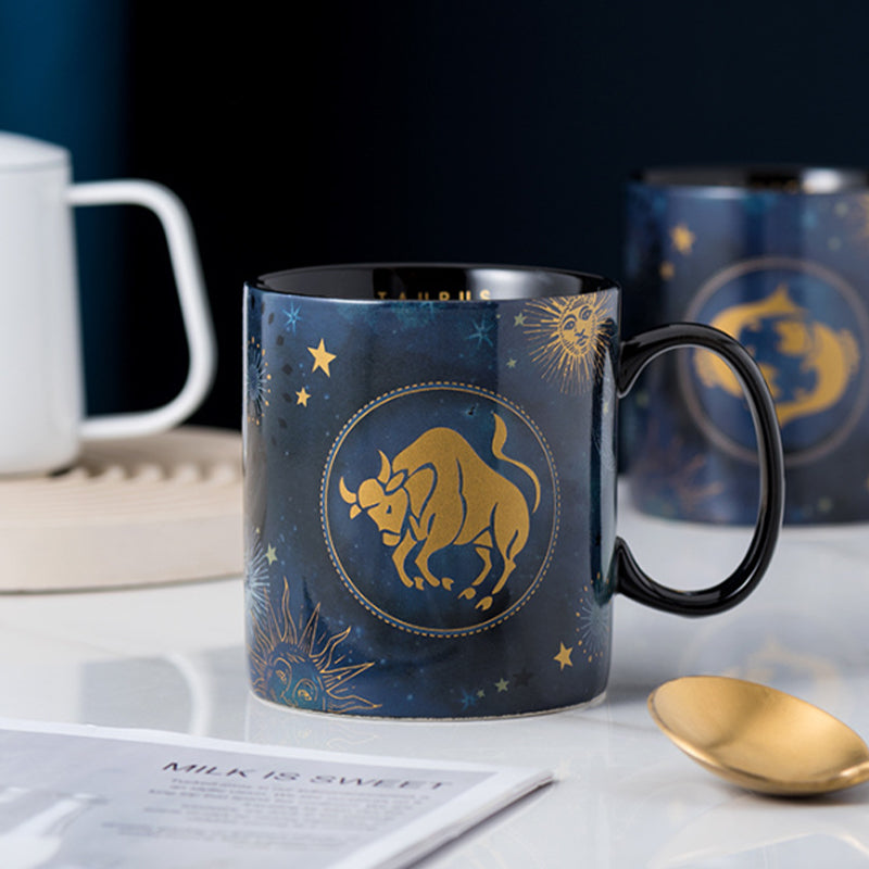 Sternzeichen Kaffeetasse Keramik | Sternbild-Muster wird bei Hitze sichtbar | 12 Motive, 401-500 ml Fassungsvermögen