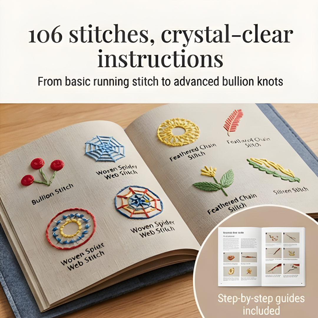 Stickerei | 106 Stiche Schritt für Schritt Buch-Set | Üben auf Leinenseiten | StitchLibrary