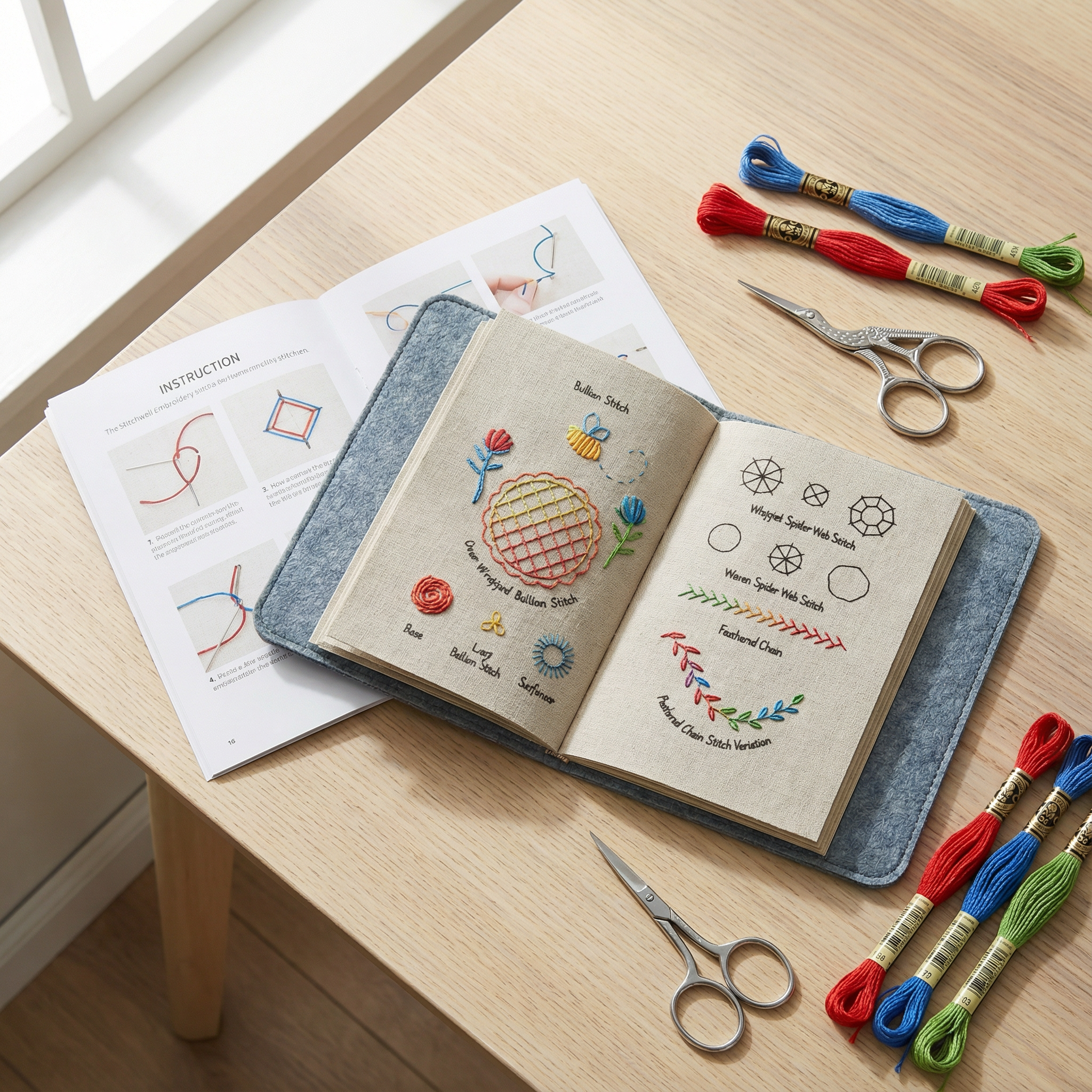 Stickerei | 106 Stiche Schritt für Schritt Buch-Set | Üben auf Leinenseiten | StitchLibrary
