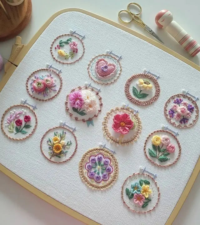Stickset mit 12 Blumenmustern | Komplettset | Sofort Ioslegen | NeedleNest