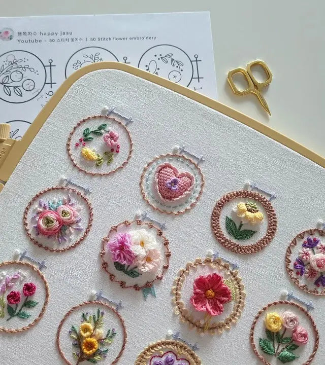 Stickset mit 12 Blumenmustern | Komplettset | Sofort Ioslegen | NeedleNest