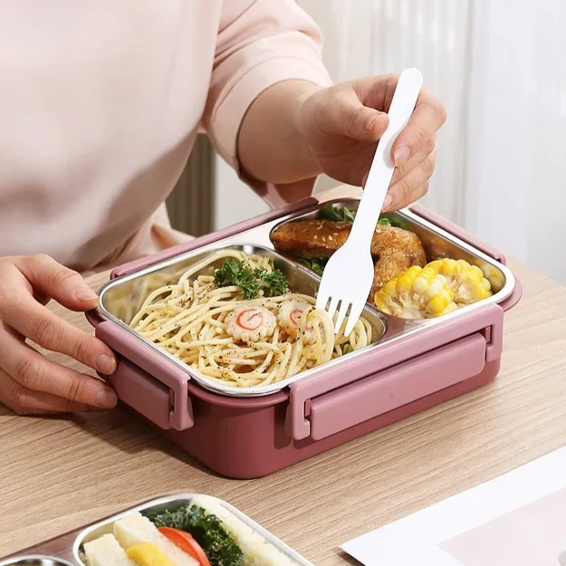 Thermobehälter für Essen | Mehrfach-Fächer Edelstahl | Auslaufsicherer Klickverschluss | Warmpack