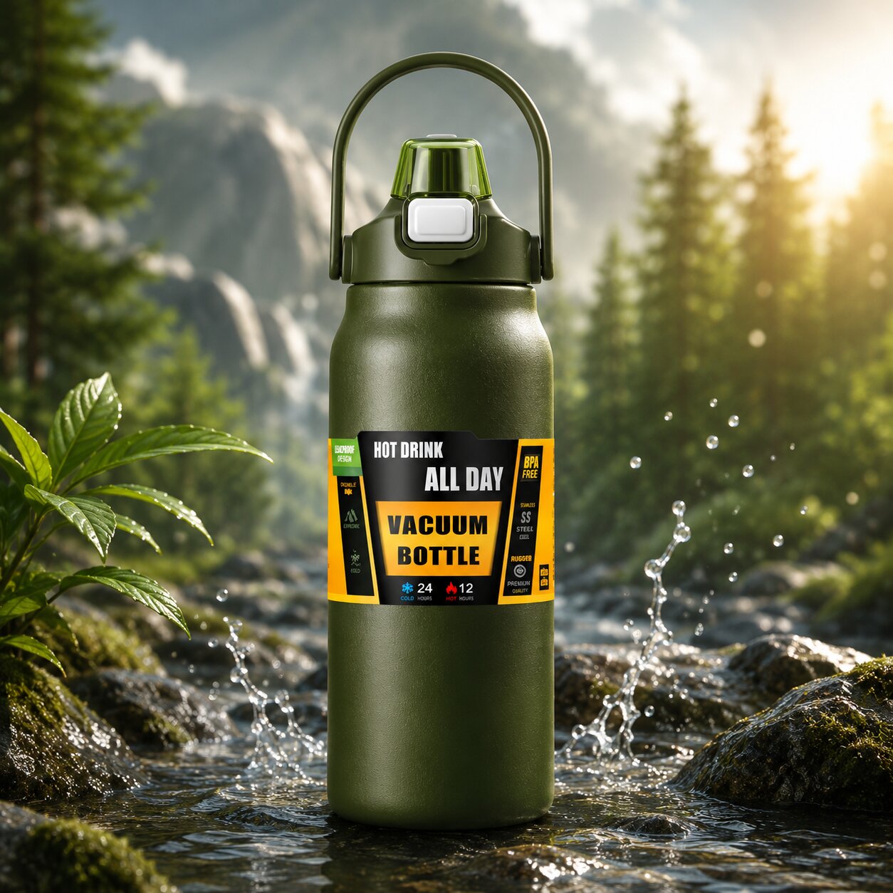 Thermosflasche mit Strohhalm | Edelstahl | Isoliert für Büro, Sport & Reisen | ThermoFlow